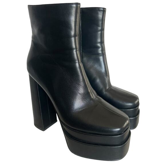 Unbranded Shoes - Black Platform Ankle Boots Size 38 Chunky Block Heel Y2K Goth